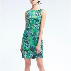 Banana Republic Green Floral Apron Fit Flare Dress